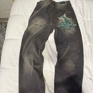 Men's Gray Jeans with Artistic Design